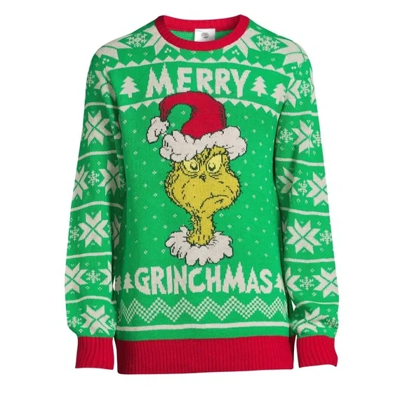 Dr. Seuss The Grinch Men's Merry Grinchmas Ugly Christmas Sweater NWT - Picture 2 of 4